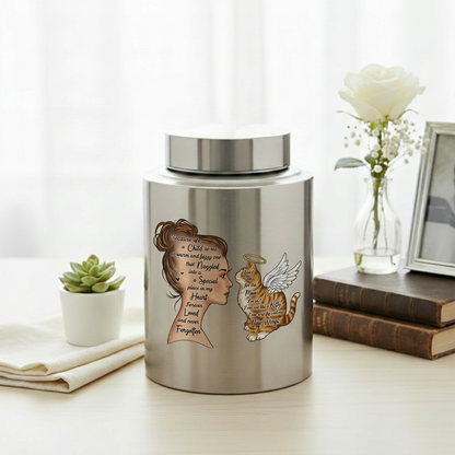 Angel Cat Silhouette Stainless Steel Decorative Cremation Urn For Cat Mom Dad Lovers Loss Of Pet Bereavement Sympathy Gift For Pet Owner Memorial Keepsake Urn, Memorial Gift, In Loving Memory - Image 5
