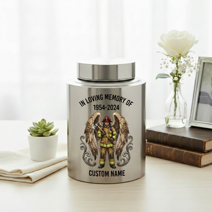 Personalized Firefighter Urn for Human Ashes, Custom Name Date Fireman Angel Wings Cremation Jar, Decorative Stainless Steel Loss Tribute, Memorial Keepsake Urn, Memorial Gift, In Loving Memory - Image 5
