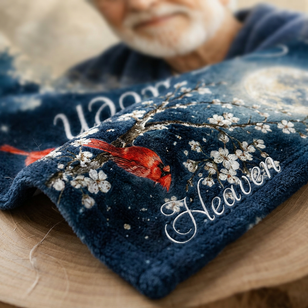 Personalized Photo A Hug From Heaven Memorial Fleece Blanket, Sympathy Gift for Loss of Dad Grandpa - Image 5
