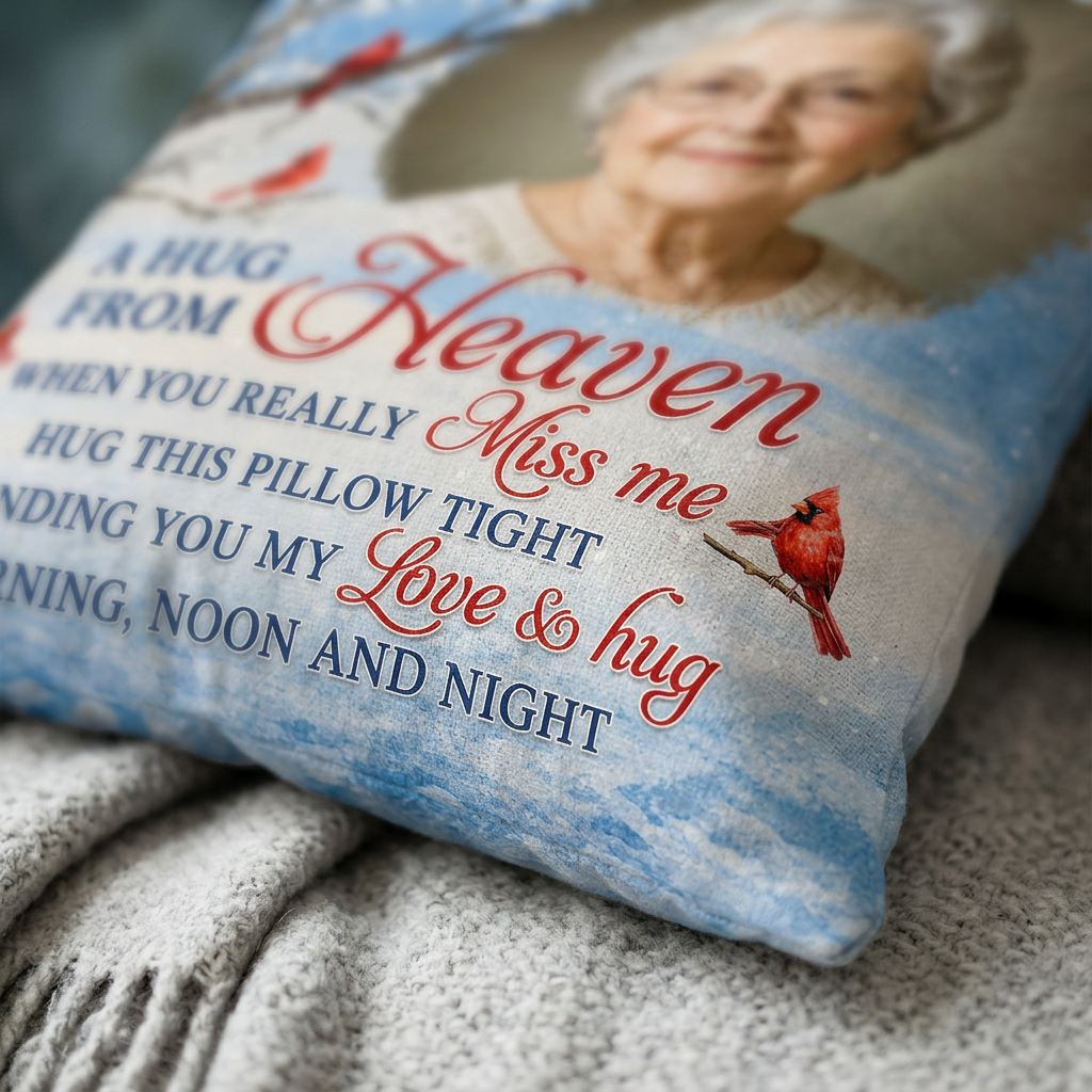 Personalized Photo Memorial Pillow A Hug From Heaven Cardinal Sympathy Gift for Loss of Loved One - Image 5
