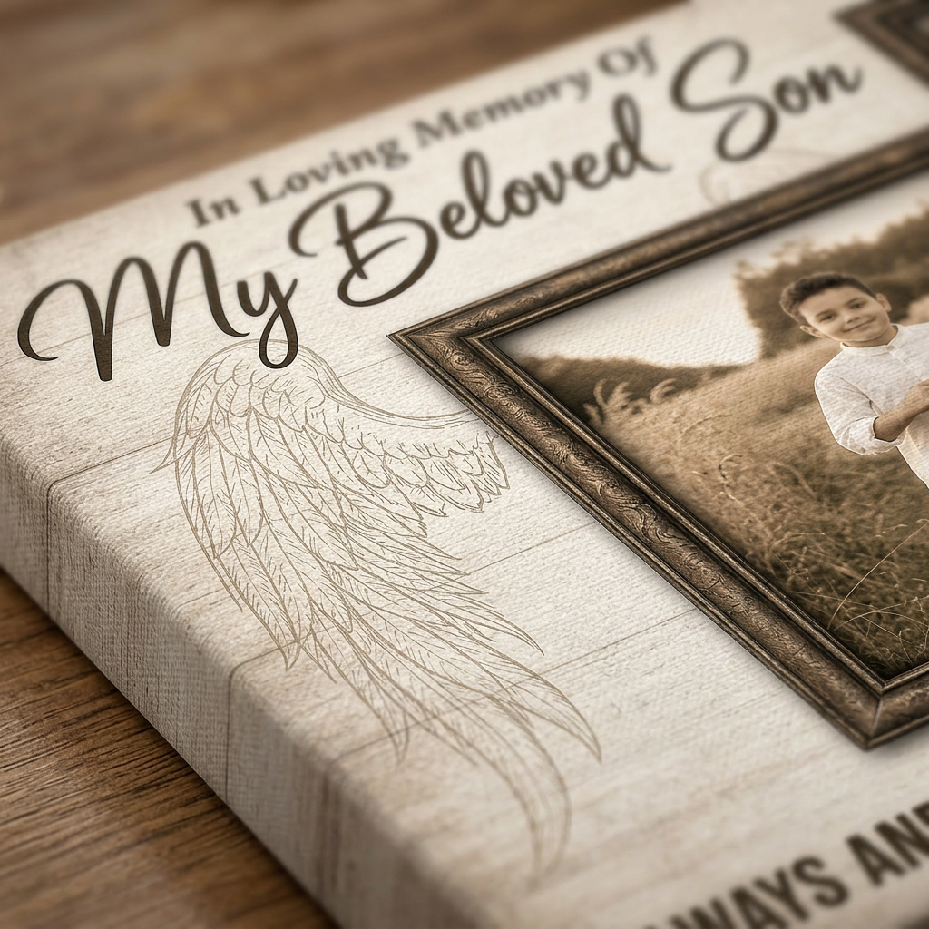 Personalized Memorial Wall Canvas For Loss Of Son, In Loving Memory Of Son Photo Remembrance Gift - Image 5
