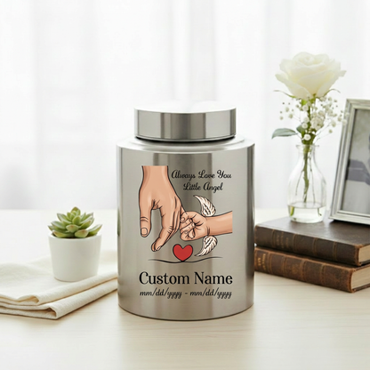 Personalized Holding Hands Stainless Steel Urn for Baby Boy Girl, Custom Little Angel Infant Child Loss Bereavement Tribute, Small Large, Memorial Keepsake Urn, Memorial Gift, In Loving Memory - Image 5