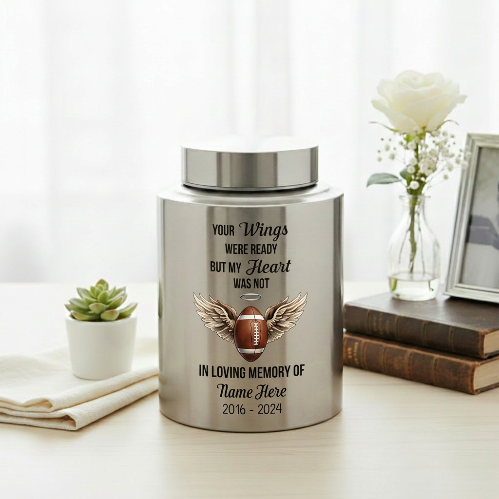 Personalized American Football UV Printed Stainless Steel Urn for Loss of Sports Fan Player Bereavement Remembrance 2 Sizes Memorial Keepsake Urn, Memorial Gift, In Loving Memory - Image 5