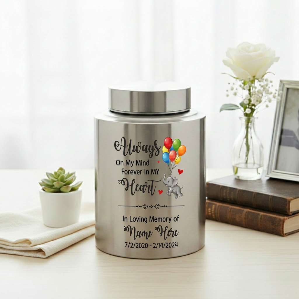 Personalized Baby Elephant Stainless Steel UV Printed Urn For Infant Child Boy Girl Loss Miscarriage, Decorative Keepsake For Ashes, Memorial Keepsake Urn, Memorial Gift, In Loving Memory - Image 5