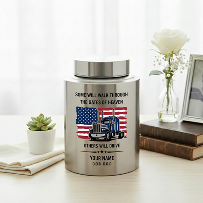Personalized Semi Truck Angel Wings Stainless Steel Cremation Urn for Truck Driver Dad Male, 2 Sizes, Funeral Bereavement Tribute, Memorial Keepsake Urn, Memorial Gift, In Loving Memory - Image 5