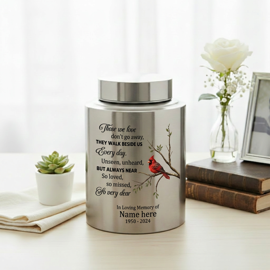 Personalized Cardinal Bird Stainless Steel Large Cremation Urn For Human Ashes Loss Of Loved One Bereavement Ash Holder 5.9x3.9 7.5x5.1 Memorial Keepsake Urn, Memorial Gift, In Loving Memory - Image 5