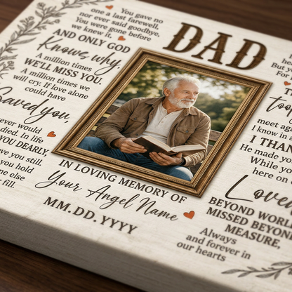 Personalized Loss of Father Memorial Wall Canvas Photo Print Dad Sympathy Remembrance Gift - Image 5
