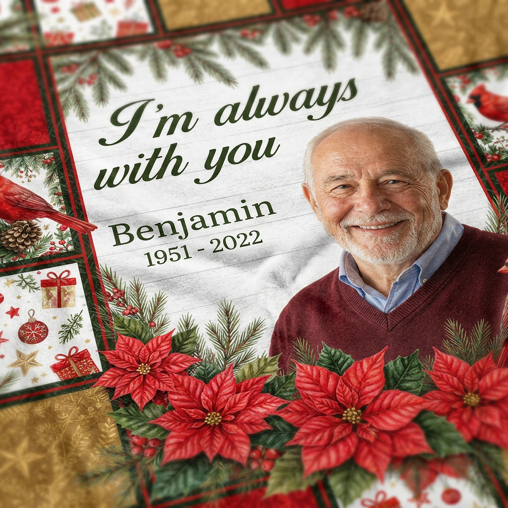 Personalized Memorial Photo Cardinal Christmas Fleece Blanket - Sympathy Gift for Lost Loved One - Image 5