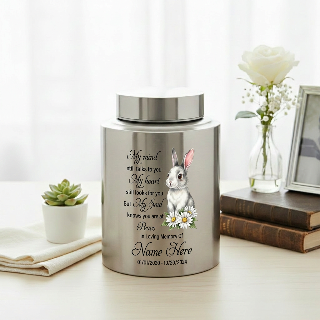 Personalized Baby Loss Rabbit Angel Wings Stainless Steel Cremation Urn for Human Ashes, Infant Child Boy Girl Miscarriage Remembrance, Memorial Keepsake Urn, Memorial Gift, In Loving Memory - Image 5