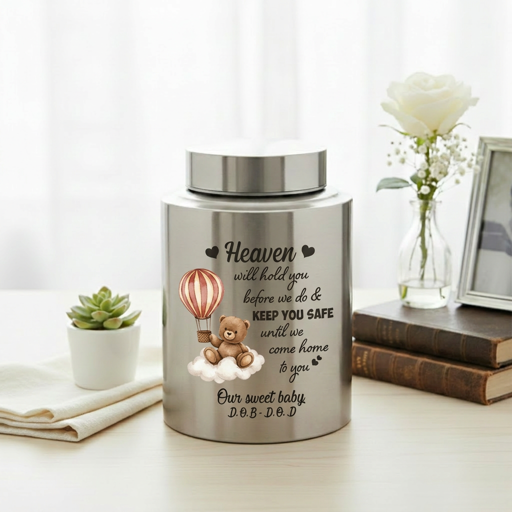 Personalized Baby Loss Heaven Will Hold You UV Print Stainless Steel Vessel for Infant Miscarriage Stillbirth Bereavement Large Decorative Silver Memorial Keepsake Urn, Memorial Gift, In Loving Memory - Image 5
