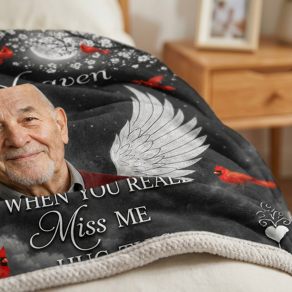 Personalized Memorial Photo Fleece Blanket - A Hug From Heaven Sympathy Gift for Loss of Loved One - Image 5