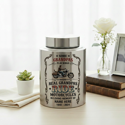Personalized Motorcycle Stainless Steel Large Urn for Human Ashes, Real Grandpas Ride Motorcycles Biker Dad Grandfather Tribute, Memorial Keepsake Urn, Memorial Gift, In Loving Memory - Image 5