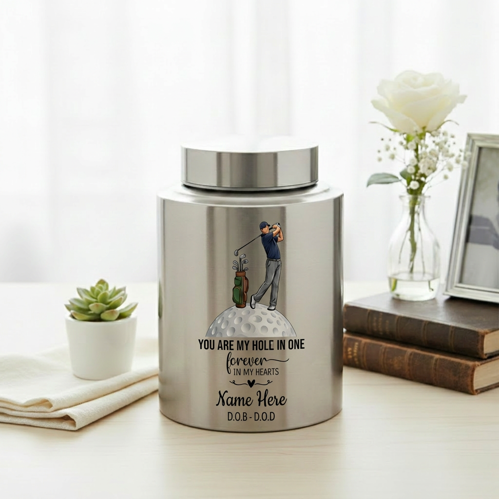 Personalized Golf Players Golfing UV Print Stainless Steel Urn for Adult Male Human Ashes Dad Grandpa Husband Loss Large Decorative Memorial Keepsake Urn, Memorial Gift, In Loving Memory - Image 5