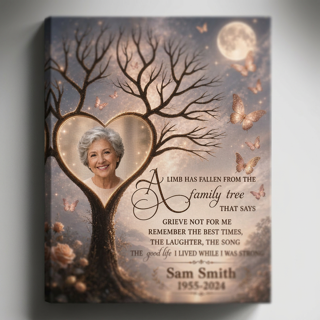 Personalized Memorial Family Tree Wall Canvas with Heart Photo Frame for Loss of a Loved One - Image 5