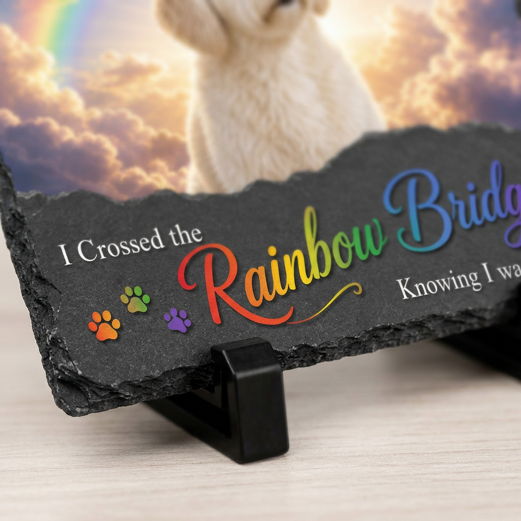 Personalized Rainbow Bridge Dog Memorial Slate Stone – Pet Loss Sympathy Gift - Image 5 | VNMGSREPR1-6IN-EHIEU_AI_0441 VNMGSREPR1-8IN-EHIEU_AI_0441