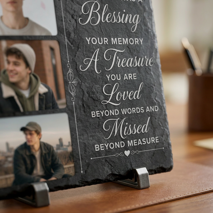 Personalized Memorial Photo Slate Stone for Loss of Son, Custom Remembrance Gift - Image 5 | VNMGSREPR1-6IN-EHIEU_AI_0424 VNMGSREPR1-8IN-EHIEU_AI_0424