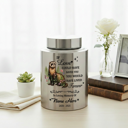 Personalized Botanical Ferret Stainless Steel Pet Urn For Animal Ashes Sympathy Bereavement Display Small Large Sizes Loss Of Pet Memorial Keepsake Urn, Memorial Gift, In Loving Memory - Image 5