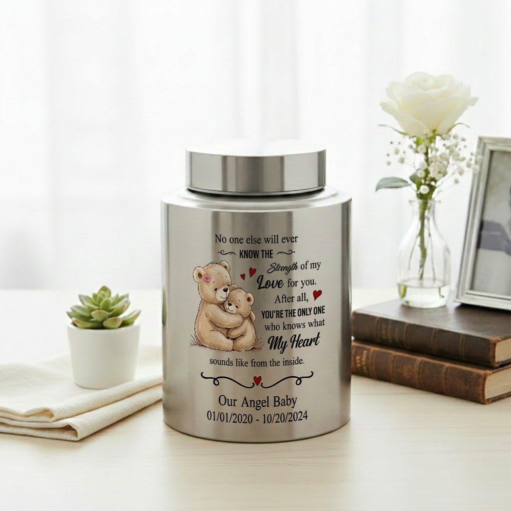 Personalized Angel Baby Infant Loss Stainless Steel Urn for Human Ashes Child Bereavement Miscarriage Grief Custom Heart Quote Small Large Memorial Keepsake Urn, Memorial Gift, In Loving Memory - Image 5