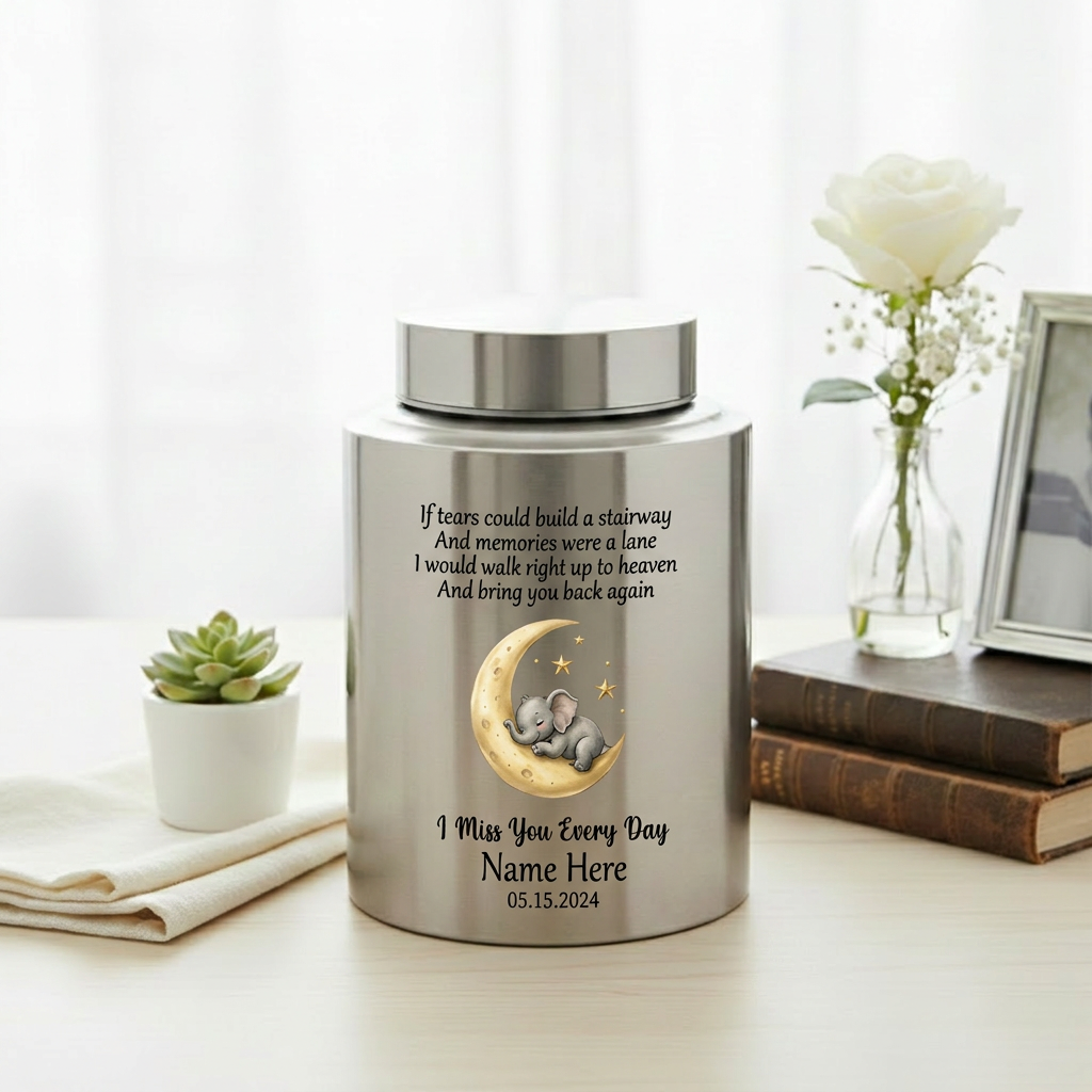 Personalized Angel Baby Stairway to Heaven Stainless Steel Large Urn for Ashes, Infant Loss Remembrance Bereavement Sympathy, Memorial Keepsake Urn, Memorial Gift, In Loving Memory - Image 5