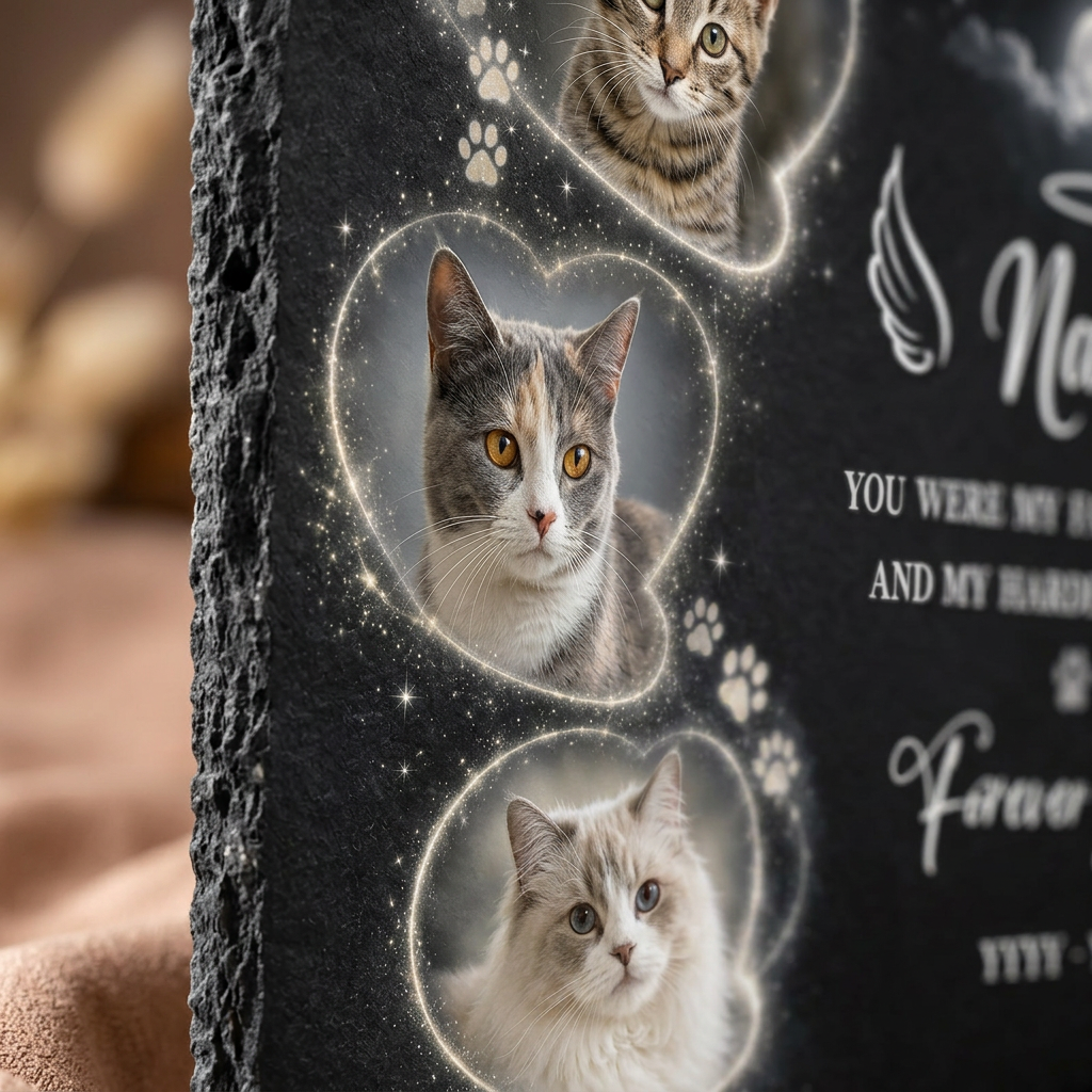 Personalized Cat Memorial Slate Stone Plaque with Photos – Custom Pet Loss Gift - Image 5 | VNMGSREPR1-6IN-EHIEU_AI_0431 VNMGSREPR1-8IN-EHIEU_AI_0431