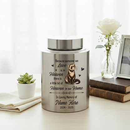 Personalized Ferret Heaven in Our Home Pet Urn Stainless Steel Animal Ashes Loss of Pet Sympathy Bereavement Present Two Sizes Silver Black Memorial Keepsake Urn, Memorial Gift, In Loving Memory - Image 5