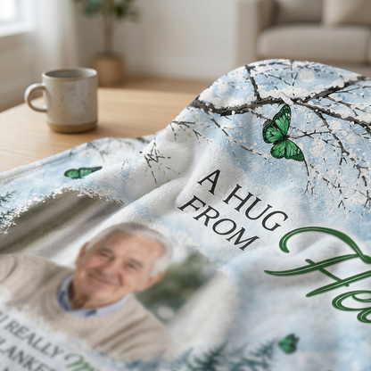 Personalized Memorial Photo Fleece Blanket - A Hug From Heaven Sympathy Gift for Loss of Father - Image 5