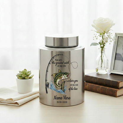 Personalized Bass Fishing Stainless Steel Large Urns For Human Ashes, Husband Fisherman Angler Tribute, Greatest Catch Of My Life, Memorial Keepsake Urn, Memorial Gift, In Loving Memory - Image 5