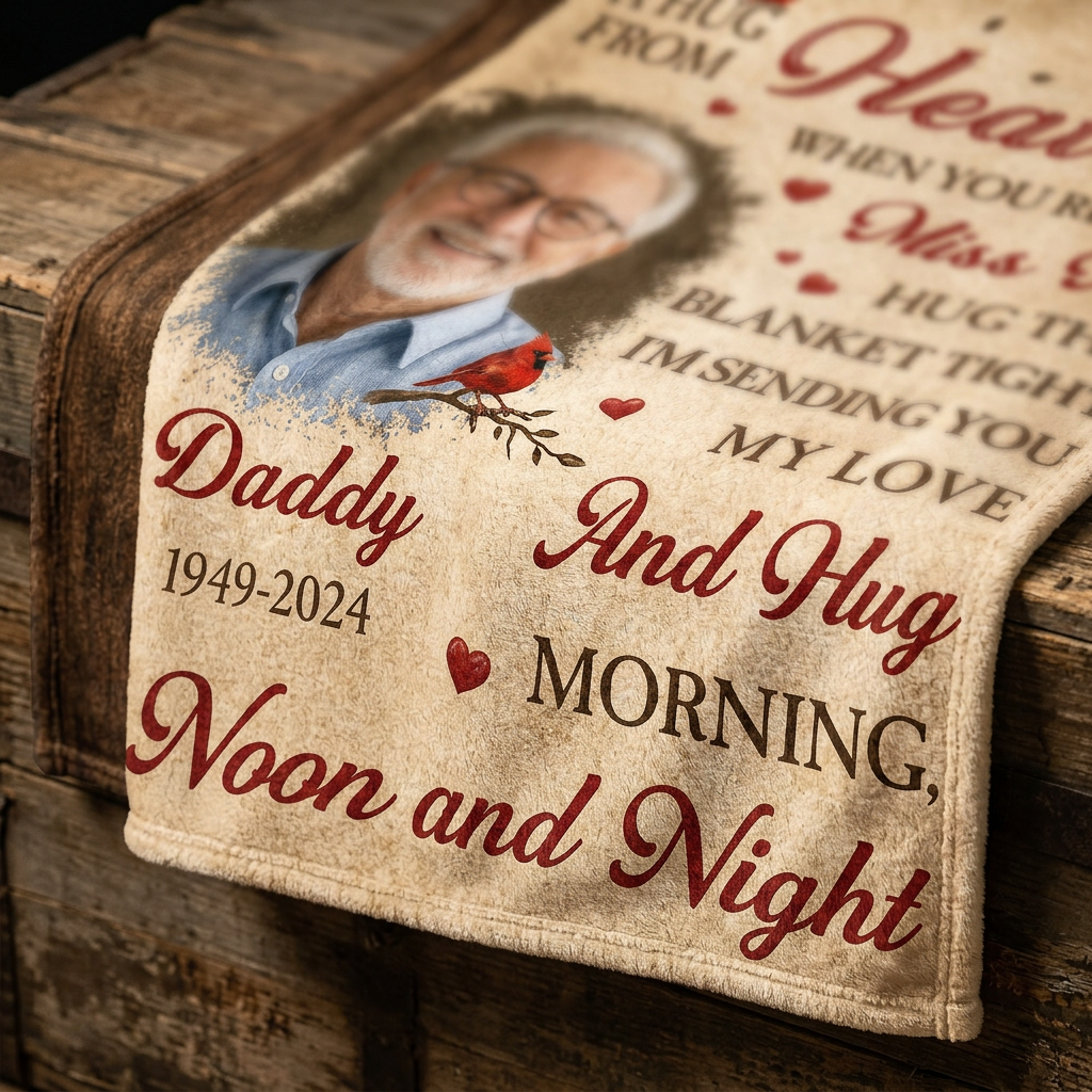 Personalized Memorial Photo Fleece Blanket - A Hug From Heaven Sympathy Gift for Loss of Dad - Image 5