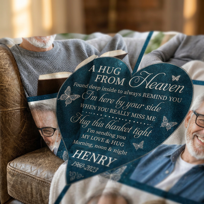 Personalized Memorial Photo Collage Fleece Blanket - Sympathy Gift for Loss of Dad or Loved One - Image 5