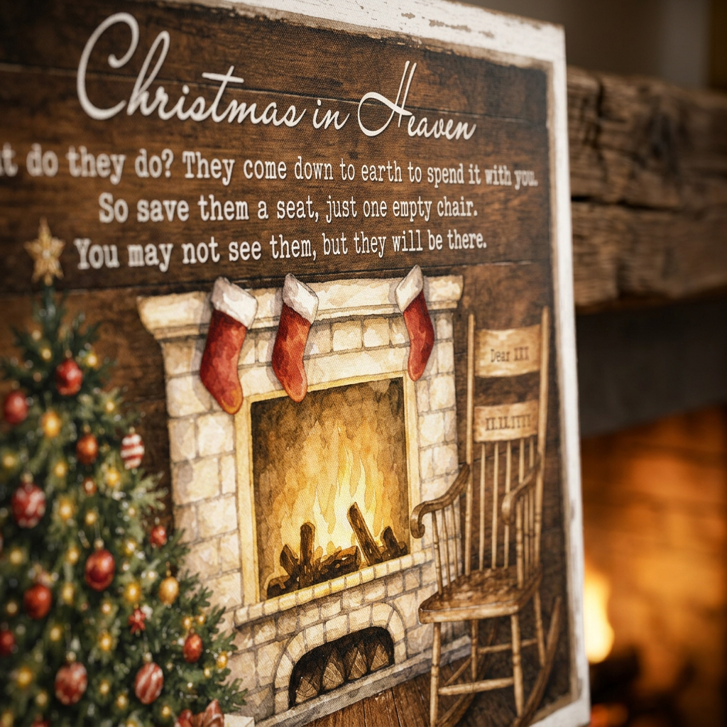 Personalized Christmas In Heaven Memorial Wall Canvas, Empty Chair Sympathy Gift With Name & Dates - Image 5