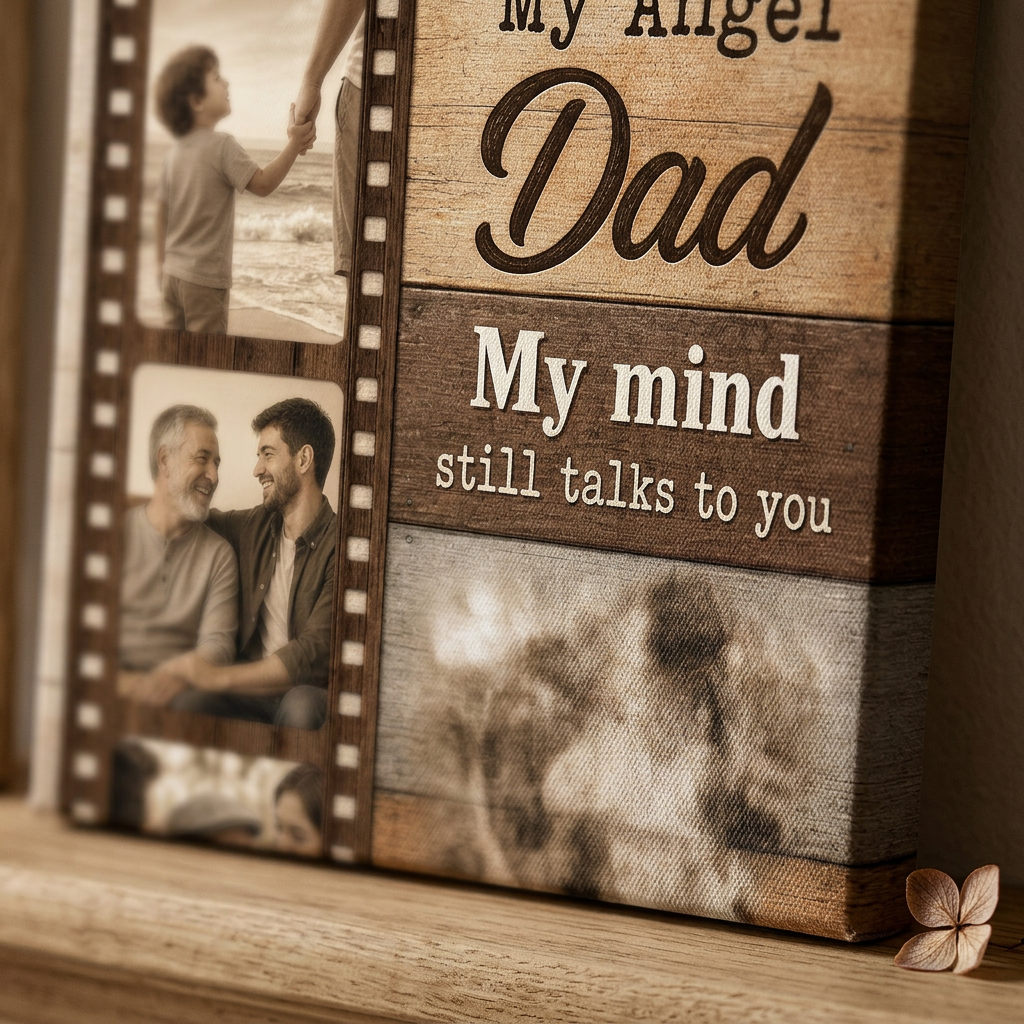 Personalized My Angel Dad Memorial Photo Wall Canvas For Loss Of Dad Sympathy Gift - Image 5