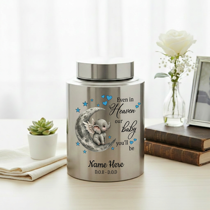 Personalized Baby Loss Infant Bereavement Stainless Steel Urn, Even In Heaven Our Baby You'll Be Quote, 4 Colors Silver Black Gold Red, Memorial Keepsake Urn, Memorial Gift, In Loving Memory - Image 5