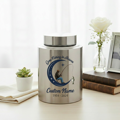 Personalized Gone Fishing in Heaven Bass Fisherman Stainless Steel Urn for Human Ashes Loss of Father Grandpa 5.9x3.9 7.5x5.1 Memorial Keepsake Urn, Memorial Gift, In Loving Memory - Image 5