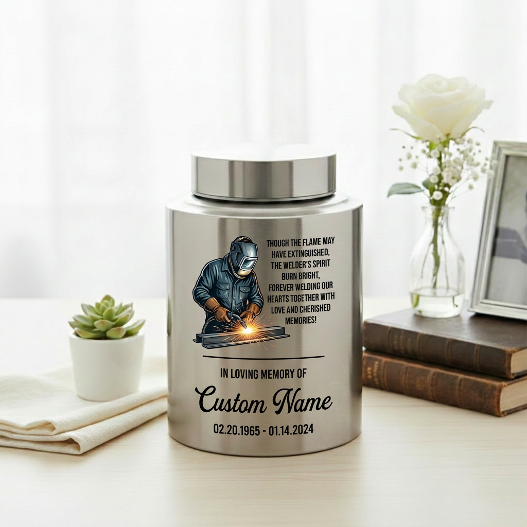 Personalized Welder Theme Stainless Steel UV Print Cremation Ashes Holder for Loss of Husband Father Colleague Sympathy Bereavement Memorial Keepsake Urn, Memorial Gift, In Loving Memory - Image 5