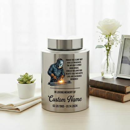Personalized Welder Theme Stainless Steel UV Print Cremation Ashes Holder for Loss of Husband Father Colleague Sympathy Bereavement Memorial Keepsake Urn, Memorial Gift, In Loving Memory - Image 5