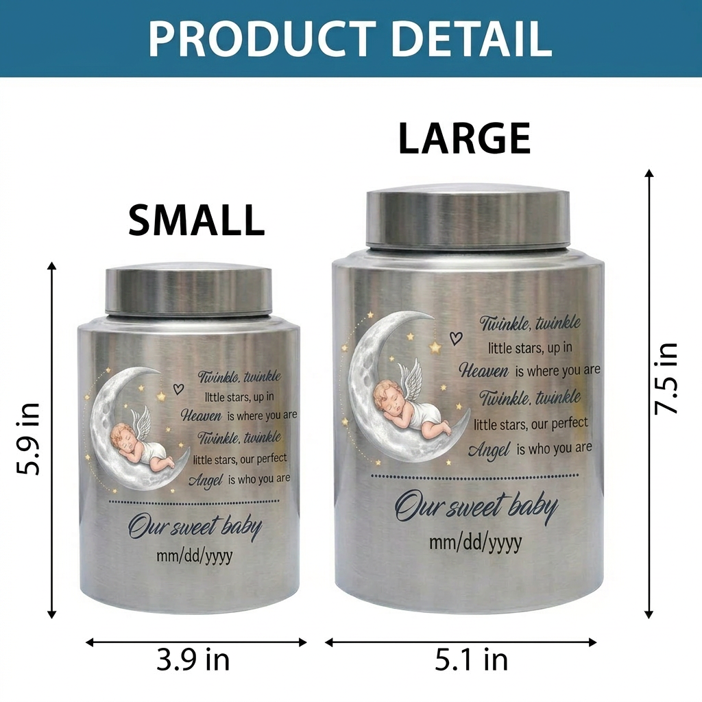 Personalized Baby Moon Stainless Steel Urn for Infant Child Boy Girl, Decorative Twinkle Star Nursery Urn, Custom Angel Funeral Ash Holder, Memorial Keepsake Urn, Memorial Gift, In Loving Memory - Image 6