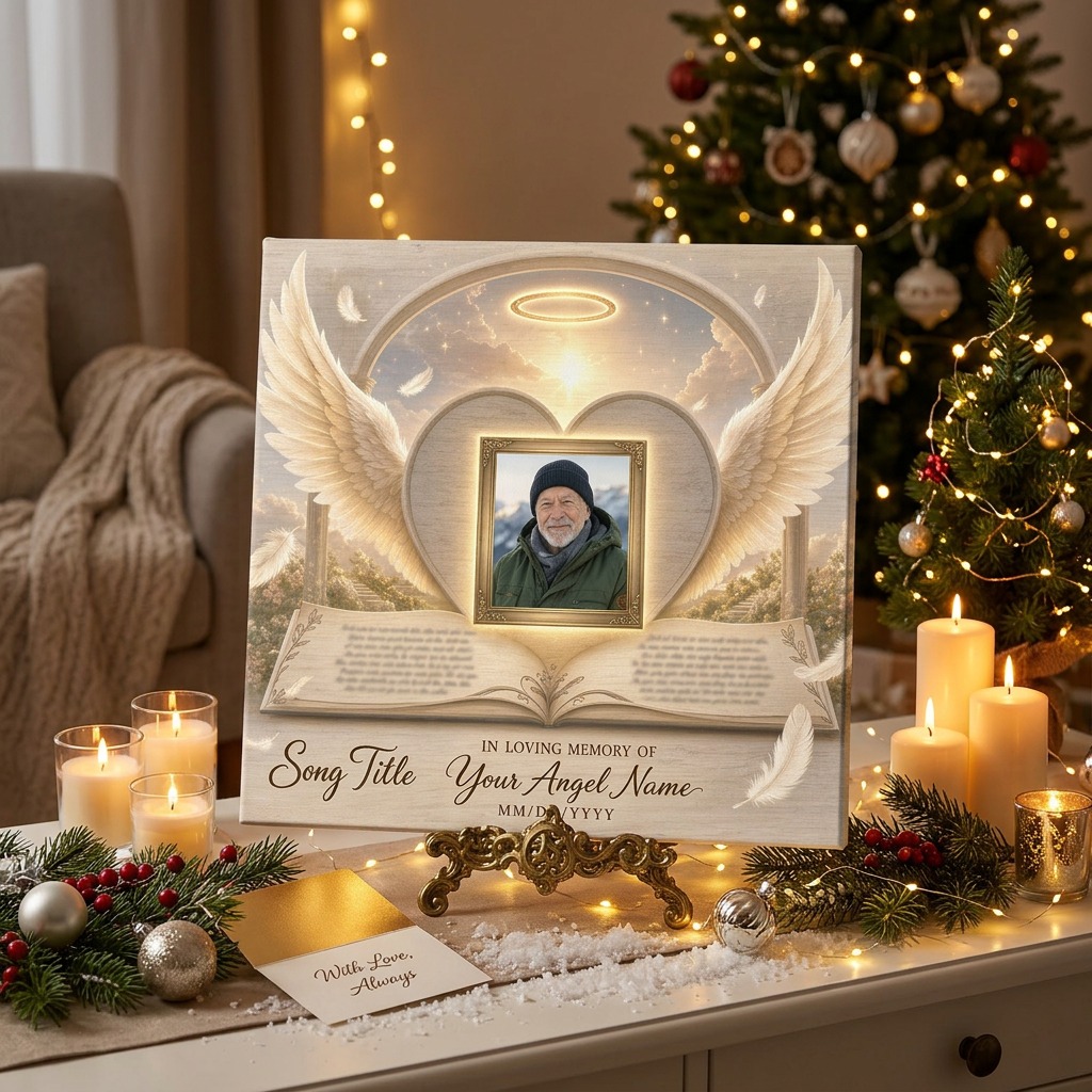 Personalized Memorial Wall Canvas Heart Angel Wings Halo Custom Song Lyric Sympathy Gift - Image 6