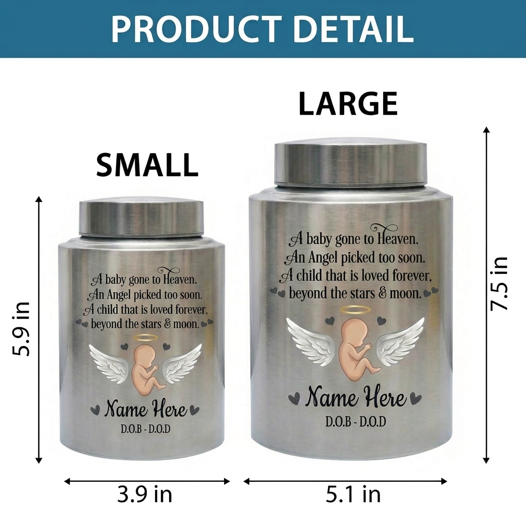 Personalized Baby Angel Stainless Steel Cremation Urn, Infant Loss Bereavement Miscarriage Keepsake for Grieving Parents, UV Printed Memorial Keepsake Urn, Memorial Gift, In Loving Memory - Image 6