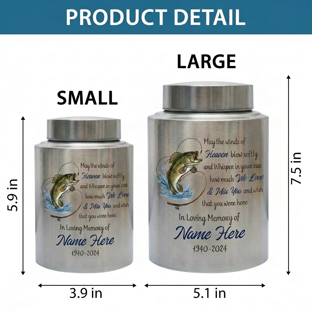 Personalized Bass Fishing Stainless Steel Cremation Urns For Human Ashes Fisherman Funeral Tribute Bereavement Resting Place Small Large Size Memorial Keepsake Urn, Memorial Gift, In Loving Memory - Image 6