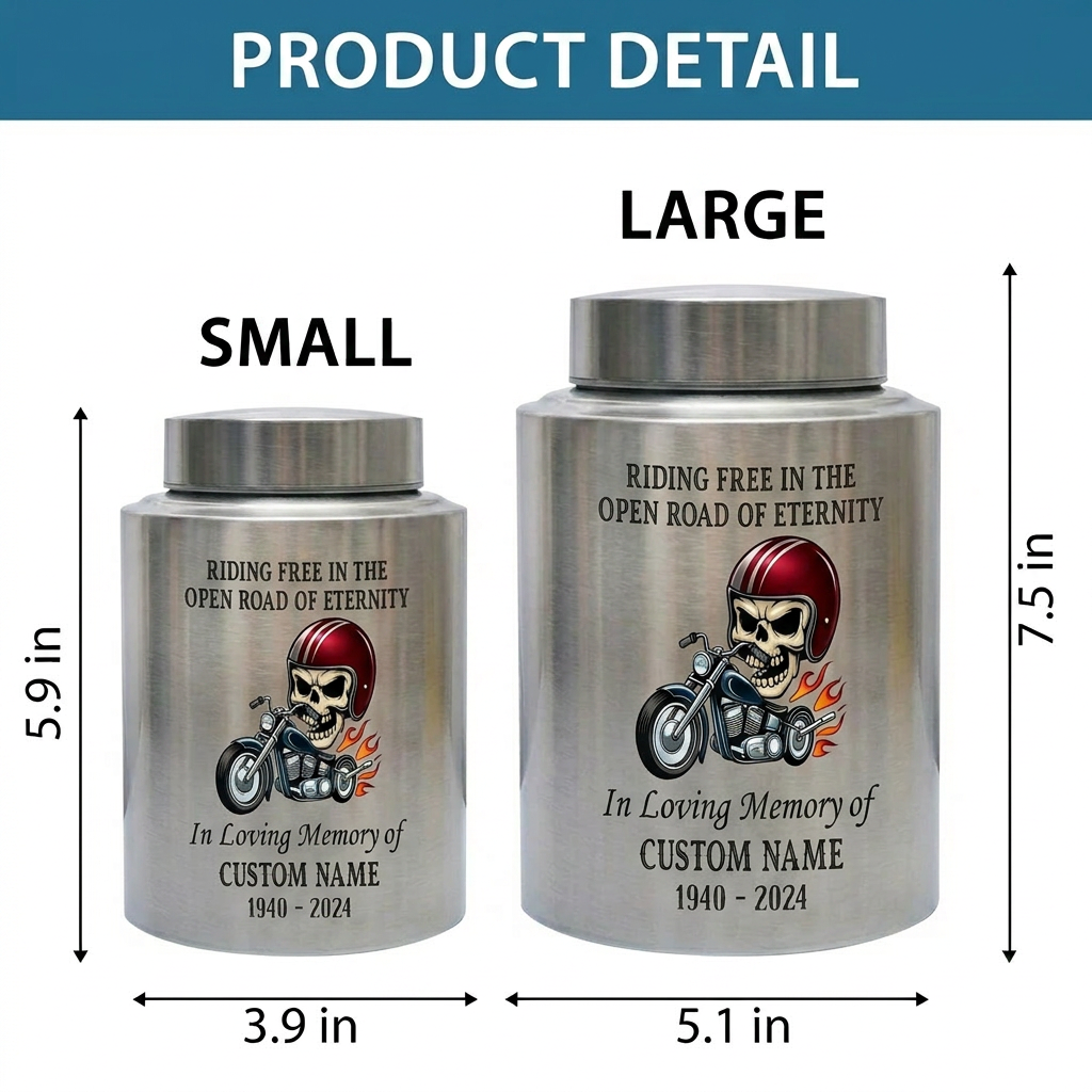 Personalized Motorcycle Stainless Steel Urns for Human Ashes Dad Husband Men Riding Free Biker Tribute UV Printed Large Small Sizes Memorial Keepsake Urn, Memorial Gift, In Loving Memory - Image 6