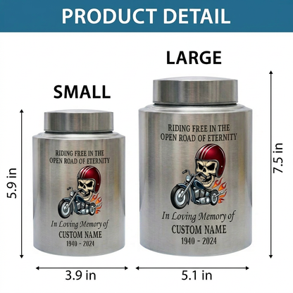 Personalized Motorcycle Stainless Steel Urns for Human Ashes Dad Husband Men Riding Free Biker Tribute UV Printed Large Small Sizes Memorial Keepsake Urn, Memorial Gift, In Loving Memory - Image 6
