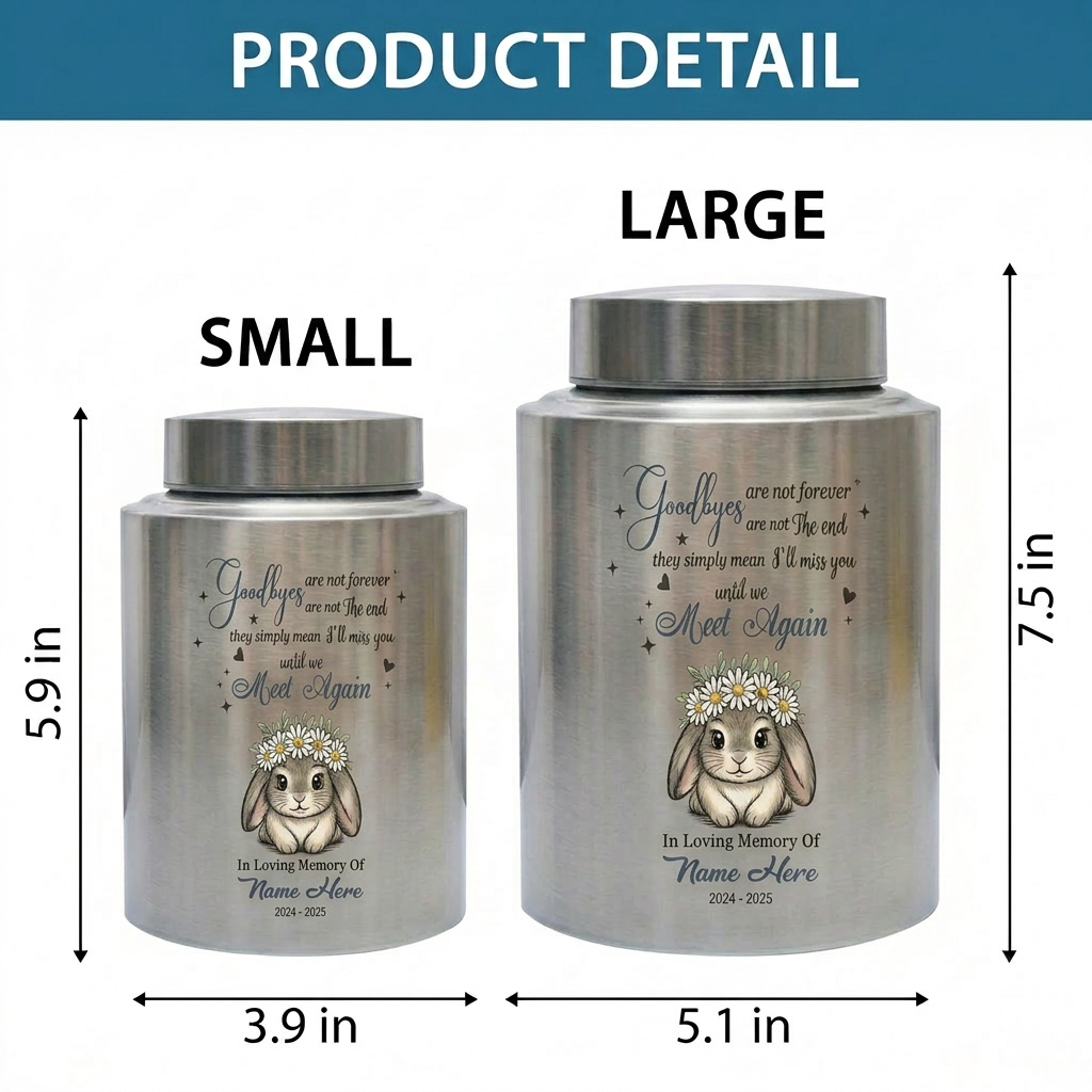 Personalized Rabbit Pet Memorial Stainless Steel Urn for Ashes, Sympathy Bereavement Idea for Animal Lovers, Loss of Bunny Remembrance, Memorial Keepsake Urn, Memorial Gift, In Loving Memory - Image 6
