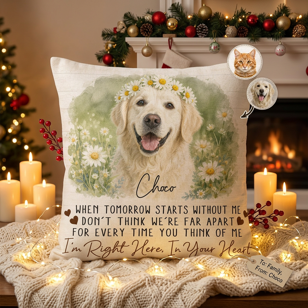 Personalized Pet Memorial Pillow Custom Photo Dog Cat Loss Gift Right Here In Your Heart - Image 6
