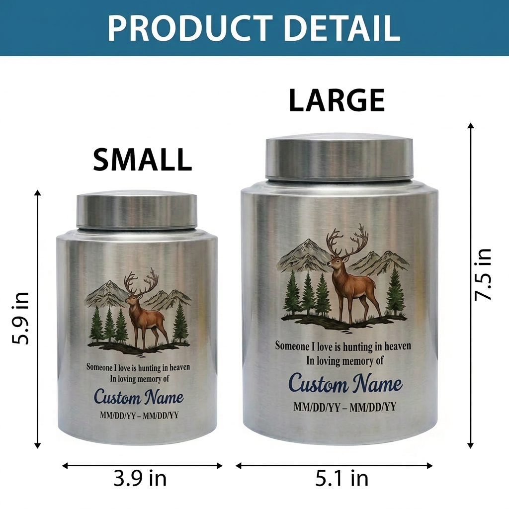 Personalized Hunting In Heaven Deer Stainless Steel Cremation Urn For Adult Ashes, Hunter Tribute, Loss Of Dad Grandpa Husband, Two Sizes, Memorial Keepsake Urn, Memorial Gift, In Loving Memory - Image 6
