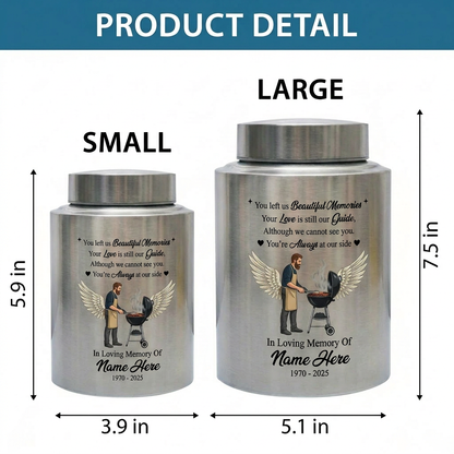 Personalized Grilling Dad BBQ Father UV Printed Stainless Steel Ash Holder Tribute for Husband Grandpa Silver Black Gold Red Small Large Memorial Keepsake Urn, Memorial Gift, In Loving Memory - Image 6