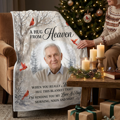Personalized Photo Memorial Fleece Blanket - A Hug From Heaven Sympathy Gift for Family - Image 6