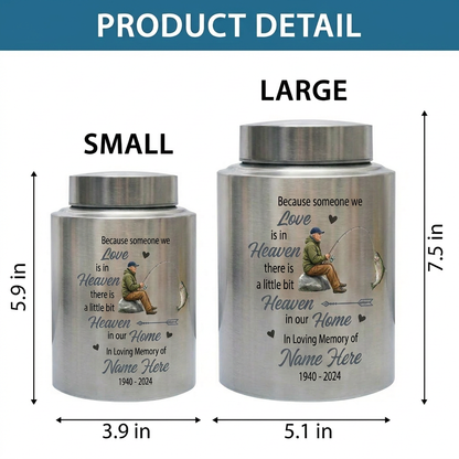 Personalized Bass Fishing Cremation Urns for Human Ashes Loss of Father Husband Fisherman Silhouette Because Someone We Love is in Heaven Quote Memorial Keepsake Urn, Memorial Gift, In Loving Memory - Image 6