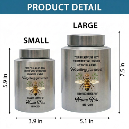 Personalized Honey Bee Stainless Steel Cremation Urn for Human Ashes, Custom Sympathy Remembrance Bereavement Gift for Loss of Loved One, Memorial Keepsake Urn, Memorial Gift, In Loving Memory - Image 6