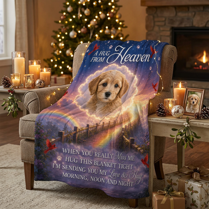Personalized Pet Memorial Photo Fleece Blanket - A Hug From Heaven Dog Loss Sympathy Gift - Image 6