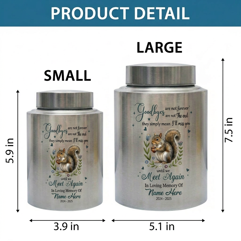Personalized Squirrel UV Printed Stainless Steel Cremation Ash Container For Loss Of Loved One Or Pet Lover Bereavement Silver Black Gold Red Memorial Keepsake Urn, Memorial Gift, In Loving Memory - Image 6